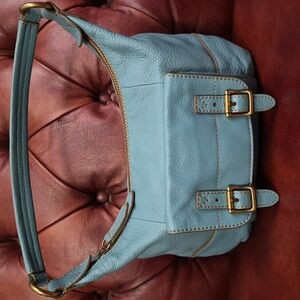Fossil Blue Leather Shoulder Satchel  Bag